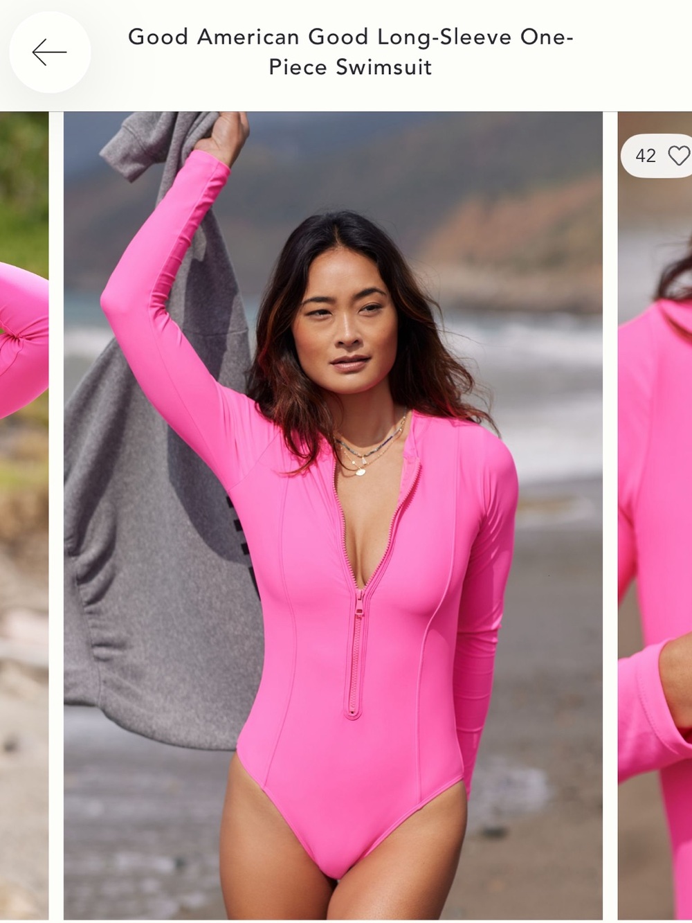 Good American Medium Pink Long-Sleeve Zip One-Piece Swim